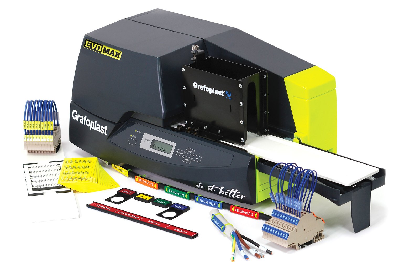 Stampante a trasferimento termico Grafoplast SI2K EVOMAX con caricatore automatico, targhette e supporti di siglatura